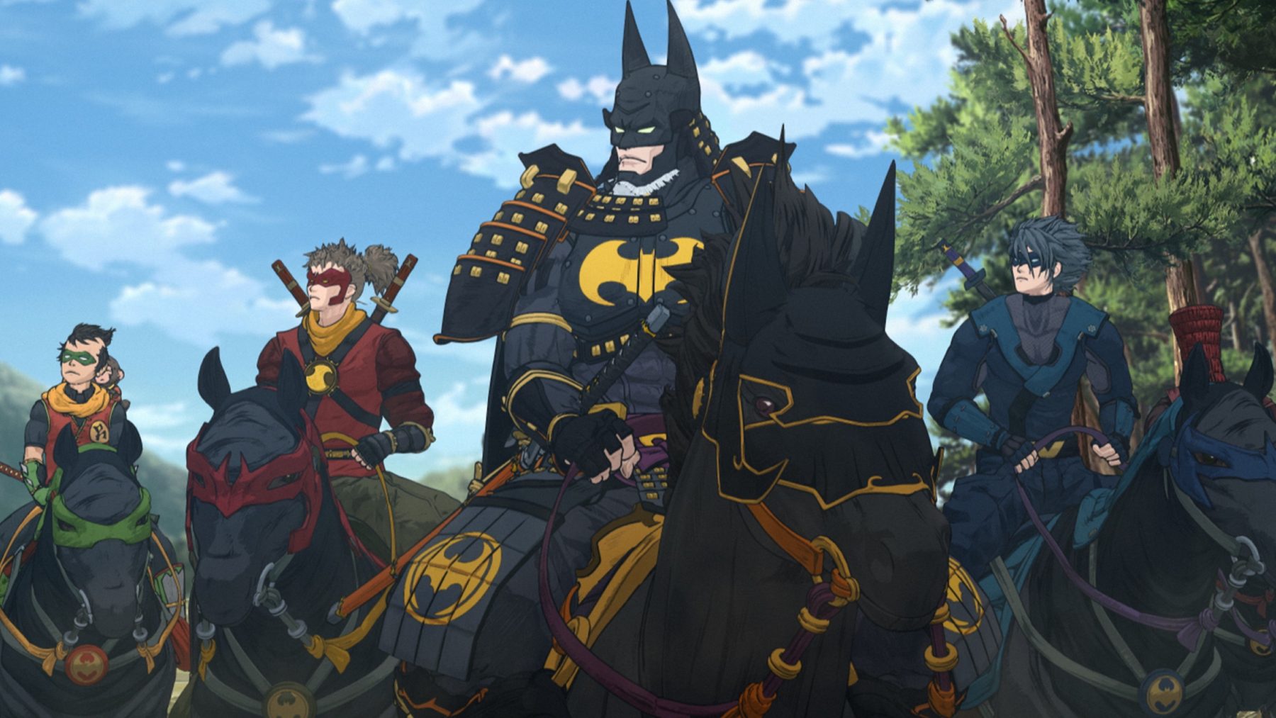 Batman Ninja anime movie Sengoku Japan heroes villains giant robots
